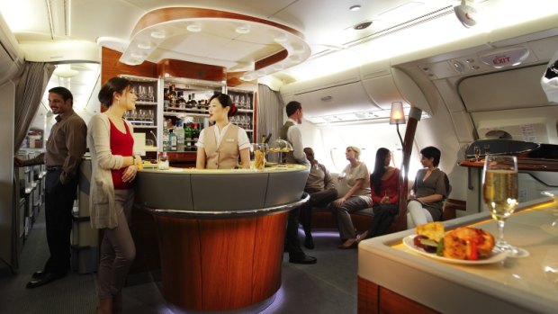 The bar in Emirates A380 business class.