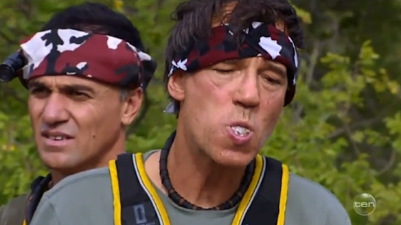 Oldfield gags on a bullseye during a challenge.