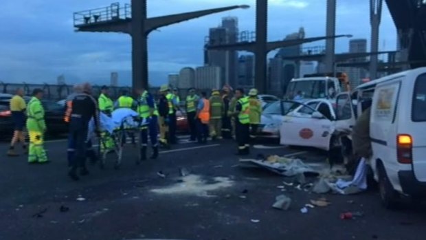 The scene of the crash on the Harbour Bridge on Wednesday morning.