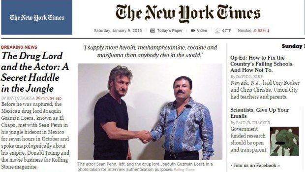 <em>The New York Times </em>has published a <em>Rolling Stone</em> photo of Sean Penn with Joaquin "El Chapo" Guzman.