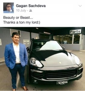 Vocational education salesman Gagandeep Sachdeva with his new Porsche