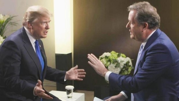 Piers Morgan interviews US President Donald Trump in Davos for British commercial broadcaster ITV.