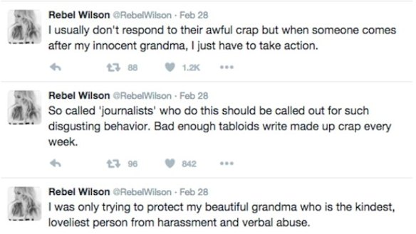 Tweets from Rebel Wilson, tendered in court.