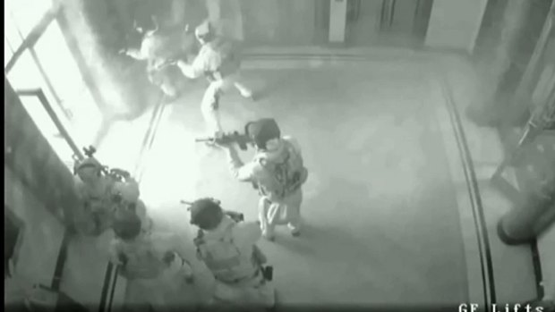 CCTV cameras captured the moment tactical police stormed the Lindt cafe in the early hours of the morning. 