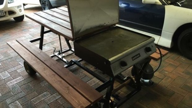 Perth's newest motorised picnic table comes complete with barbecue built in.