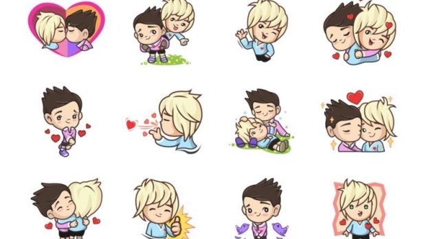 A collection of gay emojis available on the LINE Store in Australia but now unavailable to Indonesians.