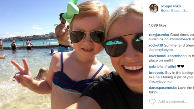 Roxy Jacenko and daughter Pixie in a social media post from Bondi Beach.