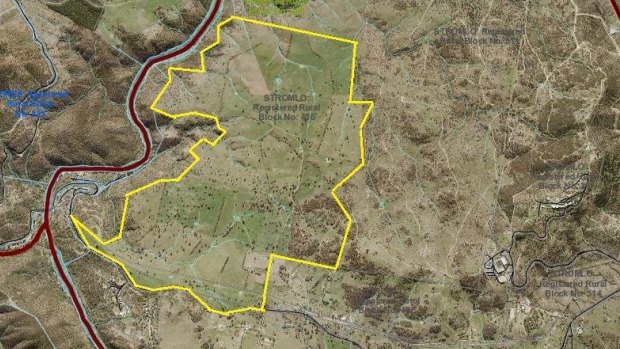 The land (in yellow) the ACT government bought at Mt Stromlo for $7.5 million, under the LDA's old rules on its final day of operations.