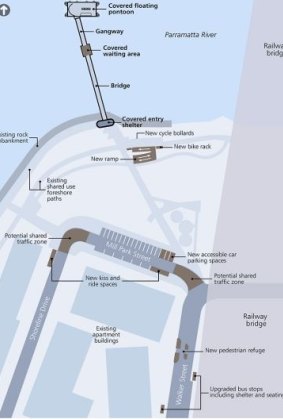 An illustration of the proposed new wharf and interchange at Rhodes.