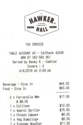 The bill please: Receipt for lunch with Chris Bush of the Safe Schools Program