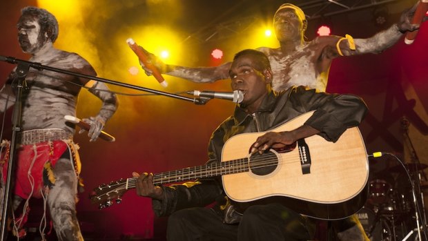 History and protest: Gurrumul performing at a tribute to Yothu Yindi at an earlier NIMAs.
