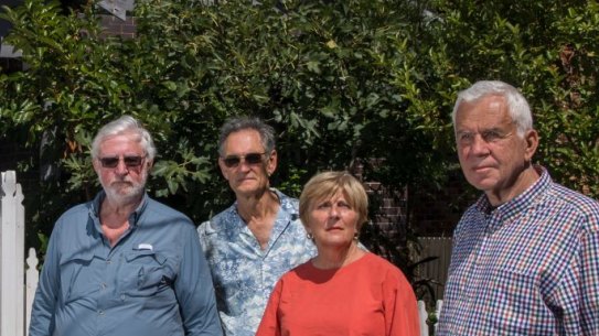 Merri Southwood (second from right) with other residents concerned about the prospect of houses being demolished in St Leonards South to make way for apartment towers.