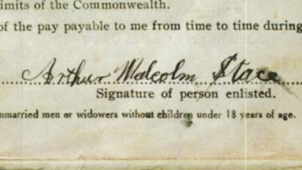 Arthur Stace's signature on a military enrolment form.