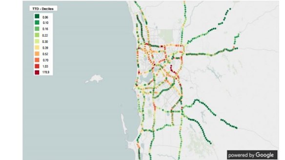 Perth's most delayed routes. 