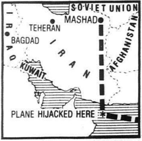 Tear out from The Age, April 6, 1988. A map show the path of the hijacked plane.