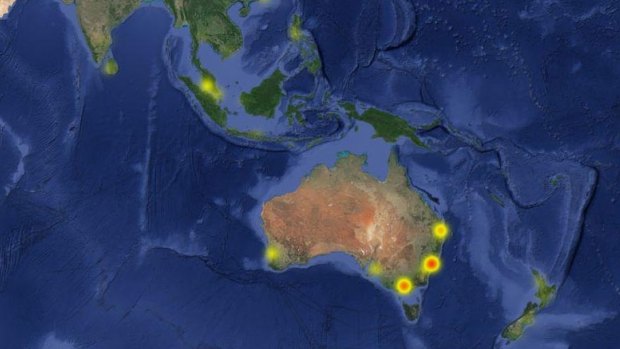 A screenshot of the Facebook outages across Australia as seen on Aussieoutages.com. 