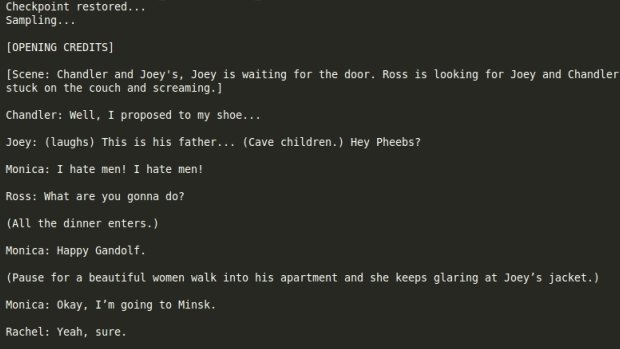 Not yet perfect ... A sample of a possible Friends script generated using artificial intelligence and previous episodes.
