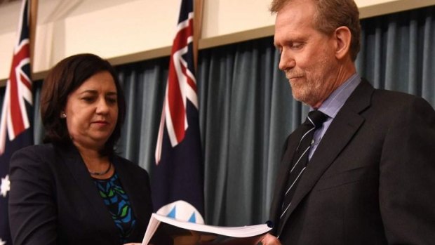 Crime and Corruption Commission chair Alan MacSporran, pictured with Premier Annastacia Palaszczuk when he was appointed.