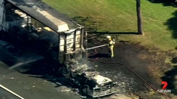 A truck fire at Glenview on the Sunshine Coast hinterland.