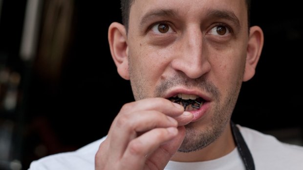 Public Bar and Restaurant head chef Damon Amos tucks into some insects.