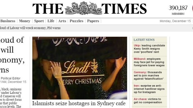 <i>The Times</i> homepage on Monday morning (AEDT).