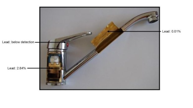 The lead composition of a standard kitchen tap, examined by Paul Harvey in his 2016 study on lead contamination in household drinking water.