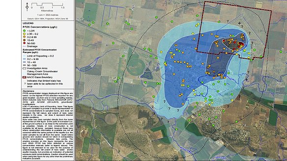 The black dotted line shows the investigation area in Oakey, west of Brisbane.