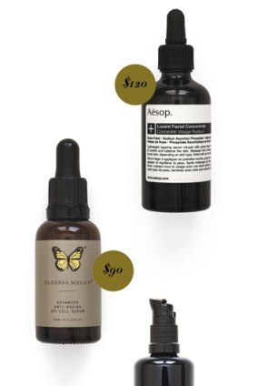luxe to less
Aesop Lucent Facial Concentrate,
60ml, $120.
Vanessa Megan Advanced Anti-Ageing
Epi Cell Serum, 30ml, $90.
Ocinium Ecdysis cleanser, 100ml, $70.