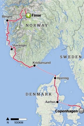 Rough guide: the approximate route from Finse to Copenhagen.
