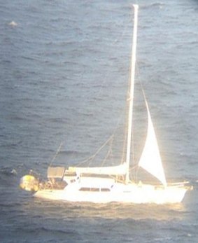 A photo of the yacht approaching Sydney, captured through a telescope by Felix Fielding.