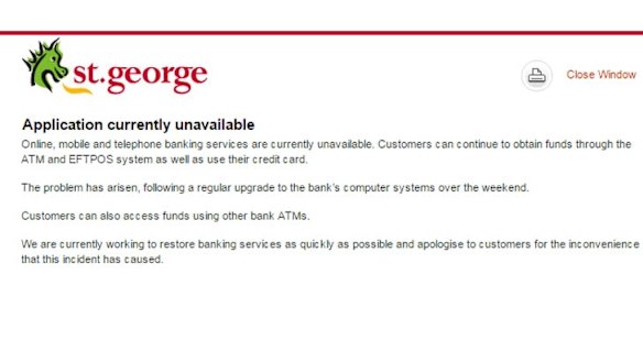 Bank of Melbourne, St George, BankSA internet banking services back online