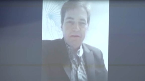 Craig Wright speaking via Skype to an audience at the Bitcoin Investor Conference in Las Vegas in 2015.