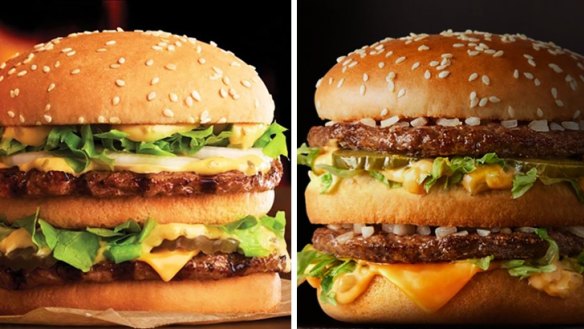 The Big Mac-Jack Smackdown: Hungry Jack's' Big Jack (left) and McDonald's' Big Mac.