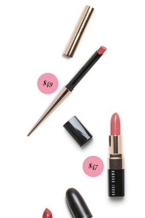 Hourglass Lipstick in I Woke Up, $49. Bobbi Brown Lip Color in Pale Pink, $47. M.A.C Cosmetics Lipstick in Twig, $36.