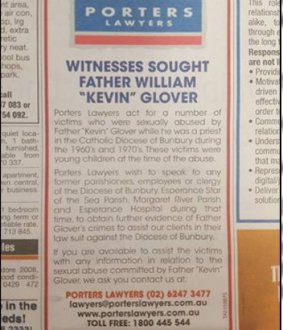 An ad in the Esperance Express seeking witnesses to the priest's abuses.