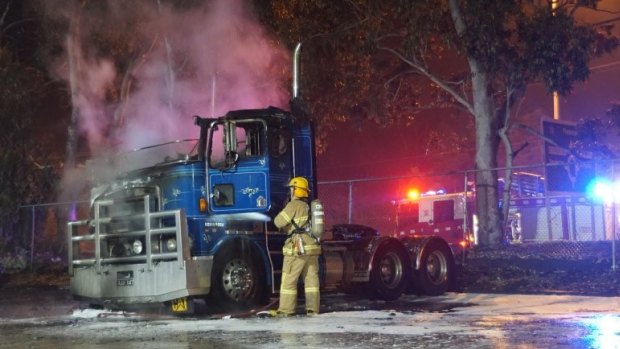 Four trucks were completely burnt out and a fifth truck sustained heat damage.
