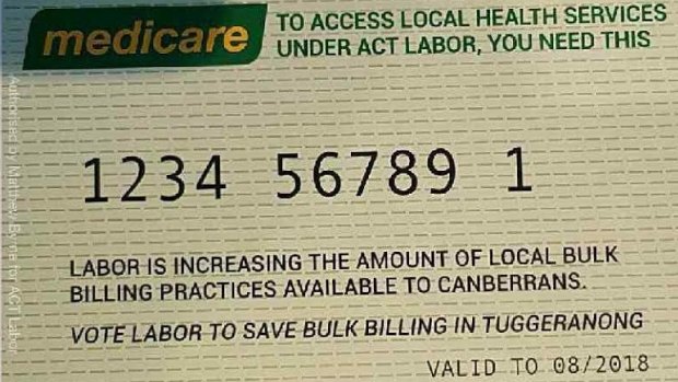 ACT Labor's fake Medicare cards, with 30,000 distributed in the election campaign.