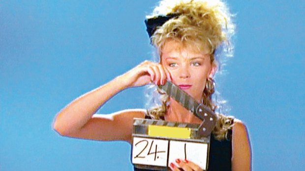 Kylie Minogue filming the music video for her first single "Locomotion", 1987.