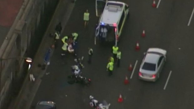 An aerial shot of the crash on the Harbour Bridge. 