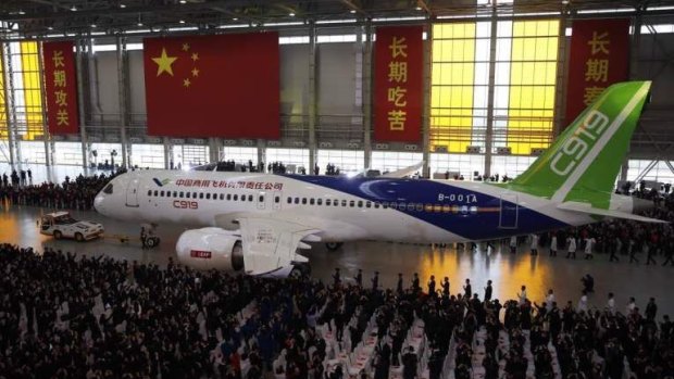 China's first C919 is presented after it rolled off the production line on November 2, 2015.