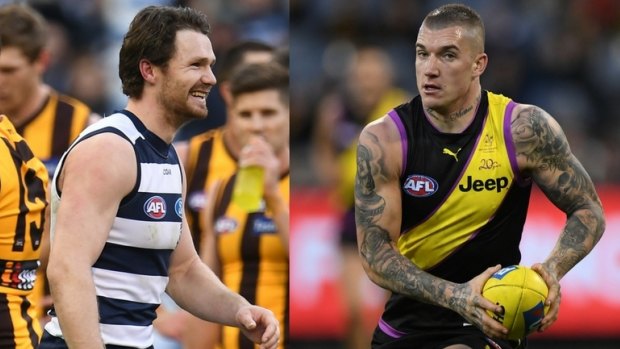 Patrick Dangerfield and Dustin Martin will go head-to-head for the first time in 2017 at Simonds Stadium on Saturday. 