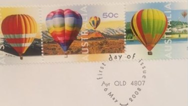 Ayr in Queensland, population 8000, selected for the national postmark on a hot-air balloon stamp series. 