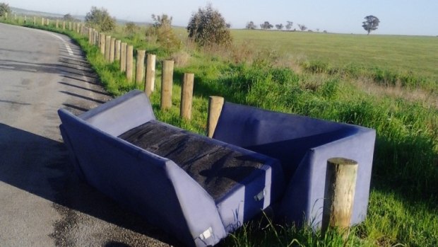 A sofa that was dumped at a Newell Highway rest stop.