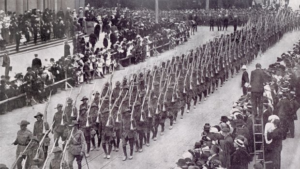 16th Battalion parading in Melbourne in 1914.