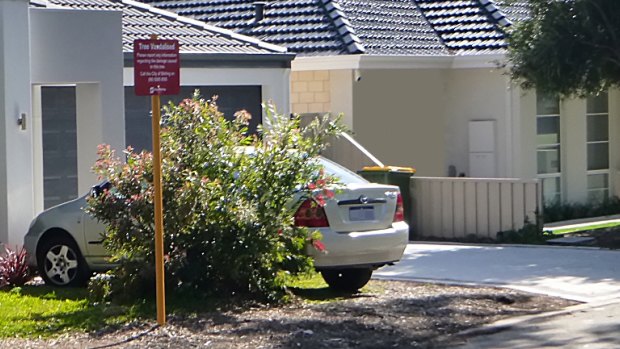 An example of the City of Stirling signs that shame tree vandals.