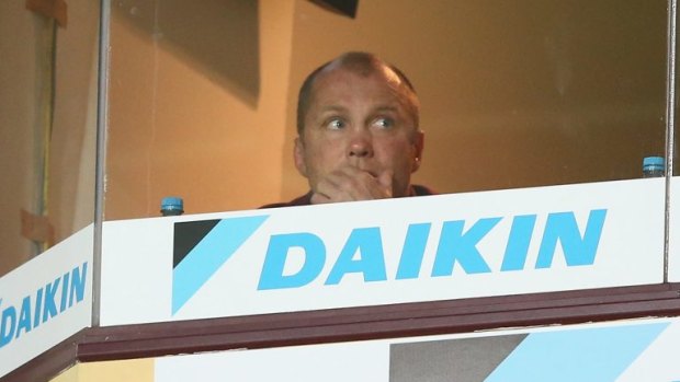 Point to prove: Manlycoach Geoff Toovey looks on as his side smashes South Sydney. 