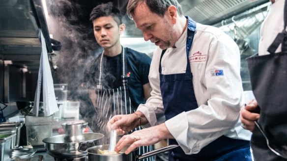 David Thompson training staff in Melbourne's Long Chim kitchen.