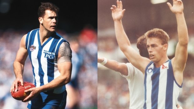 Wayne Carey and Alastair Clarkson in their North Melbourne playing days.