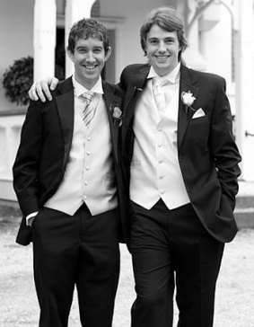 Farquhar, left, at Cannon-Brookes’ wedding in 2010. They were Best Man at each other’s weddings.