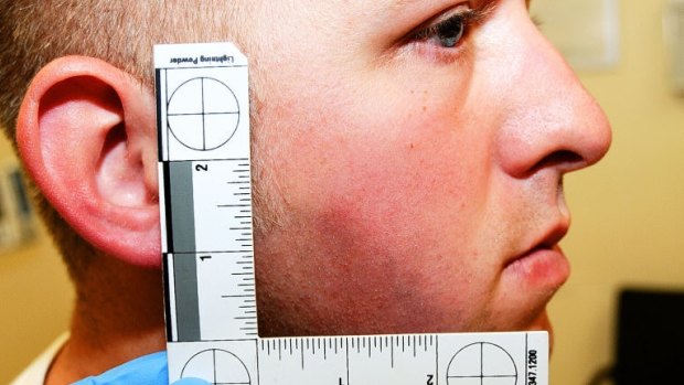 Jury evidence: Darren Wilson in a photograph used as evidence by the grand jury.  